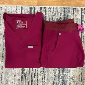 Figs Catarina Scrub Top and Zamora Joggers in Dark Magenta